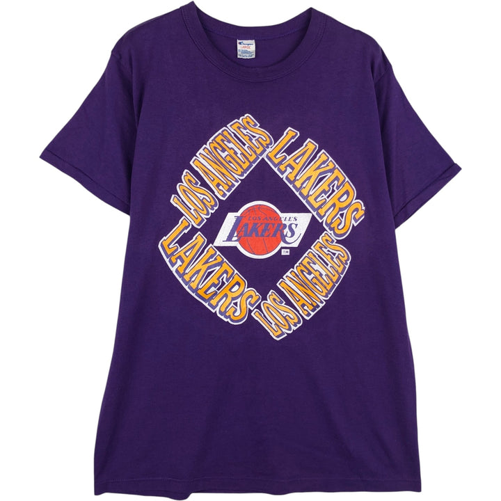 80'S Champion NBA Los Angeles Lakers Tricolor Tag Logo Print T-Shirt, Made in USA, Men's Size L (Equivalent), Vintage polyester purple type Vintage Second Hand