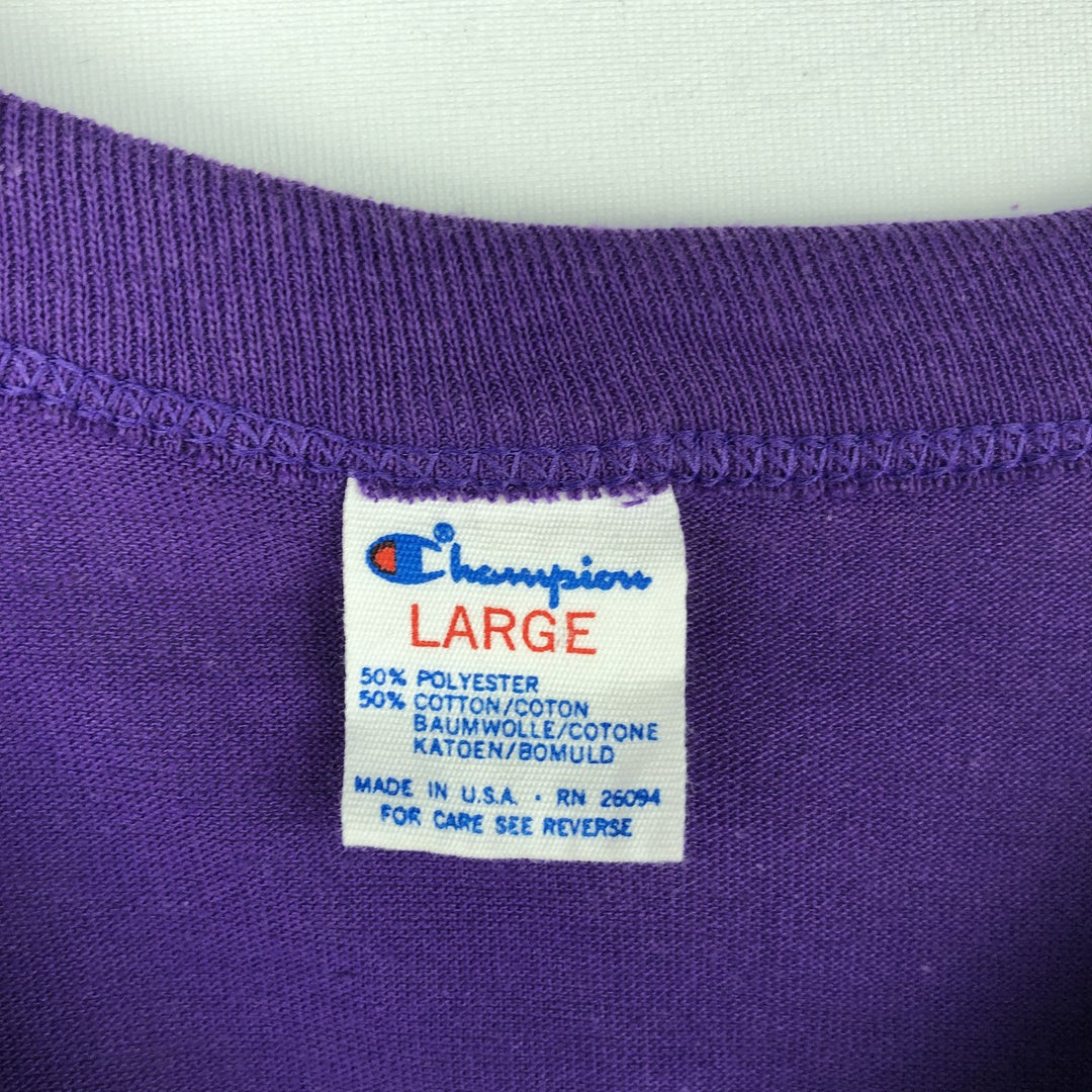 80'S Champion NBA Los Angeles Lakers Tricolor Tag Logo Print T-Shirt, Made in USA, Men's Size L (Equivalent), Vintage polyester purple type Vintage Second Hand