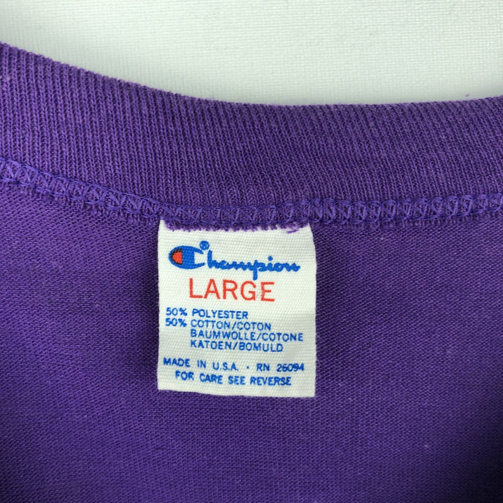 80'S Champion NBA Los Angeles Lakers Tricolor Tag Logo Print T-Shirt, Made in USA, Men's Size L (Equivalent), Vintage polyester purple type Vintage Second Hand