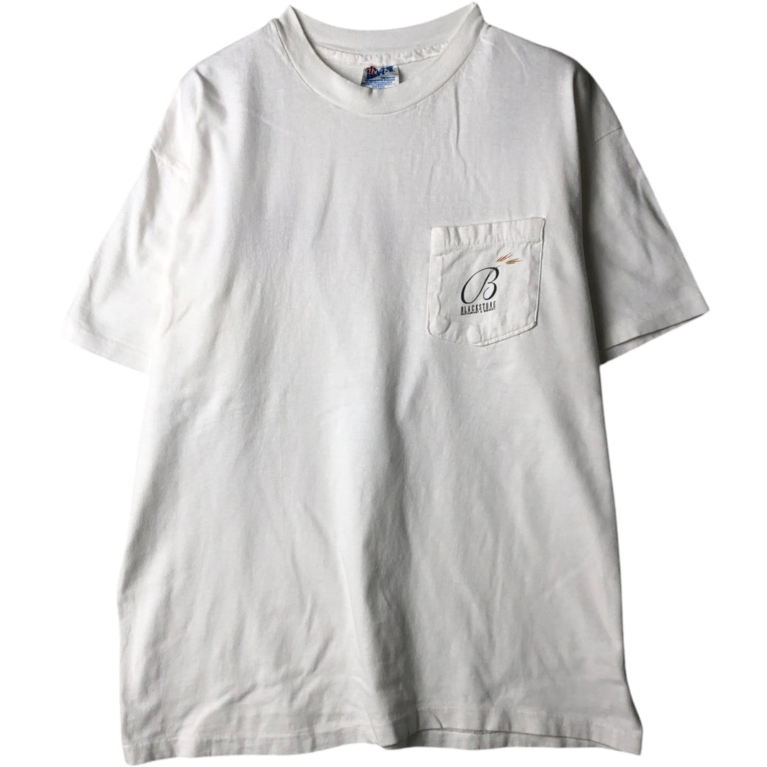 90'S Hanes Blackstone Restaurant and Brewery Advertising T-Shirt, Made in USA, Men's Size L (approx.), Vintage cotton white type Vintage Second Hand