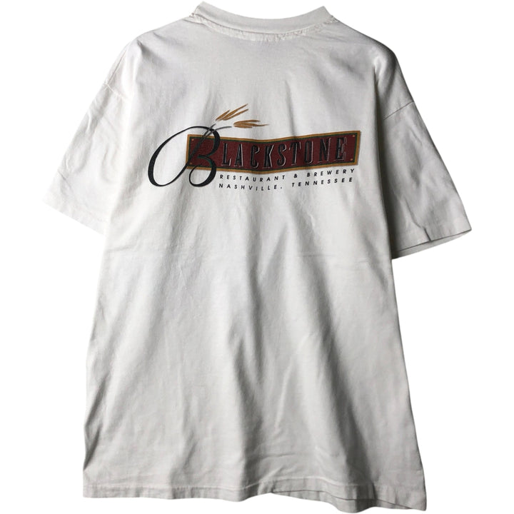 90'S Hanes Blackstone Restaurant and Brewery Advertising T-Shirt, Made in USA, Men's Size L (approx.), Vintage cotton white type Vintage Second Hand