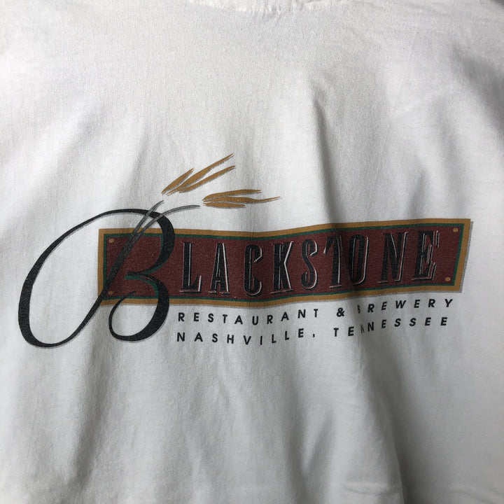90'S Hanes Blackstone Restaurant and Brewery Advertising T-Shirt, Made in USA, Men's Size L (approx.), Vintage cotton white type Vintage Second Hand
