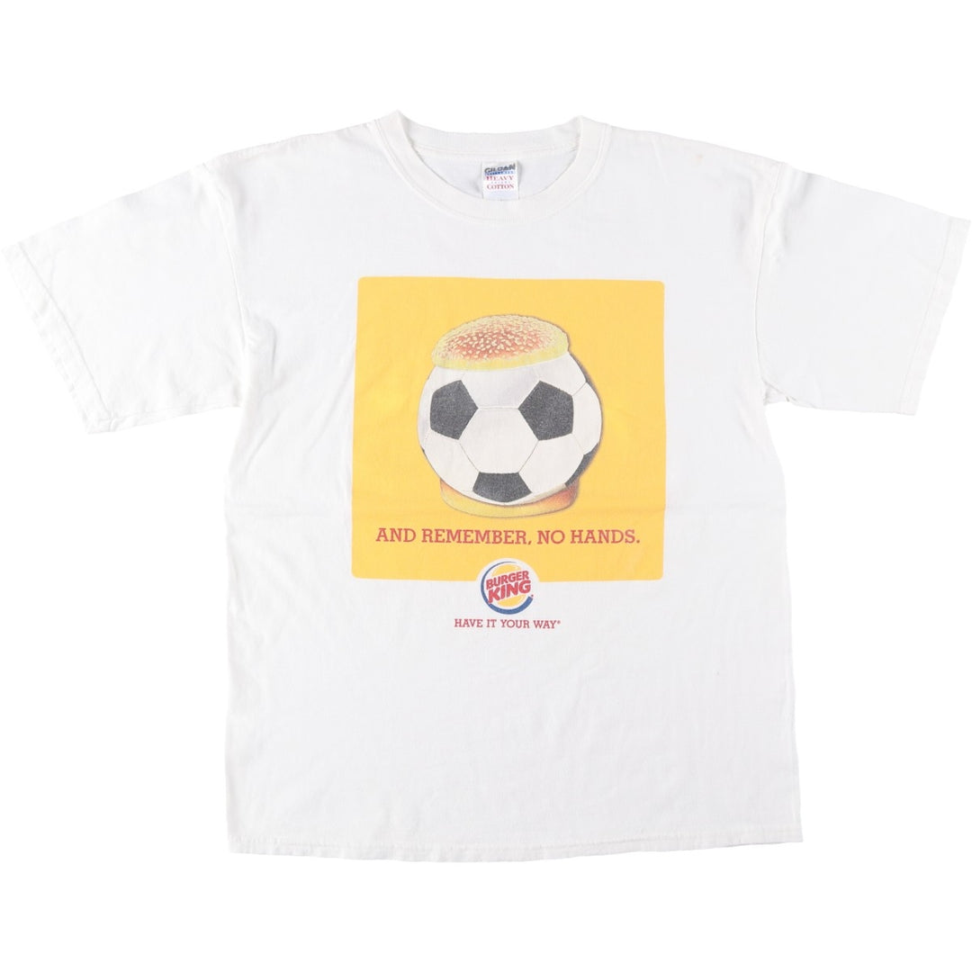 2000'S Gildan Heavy Weight Cotton Burger King Advertising T-Shirt, Men's Size L (approx.) cotton white type Vintage Second Hand