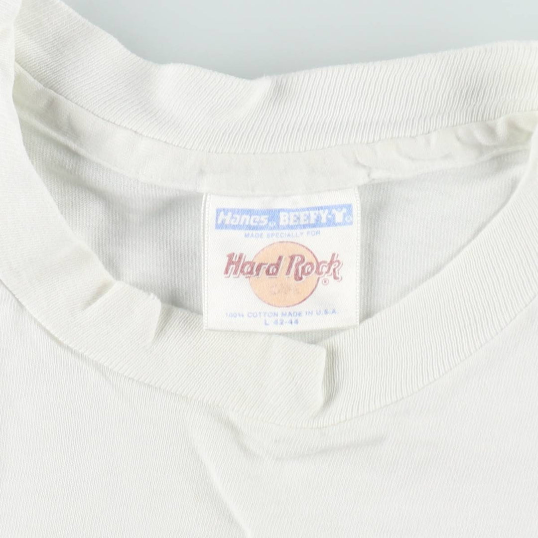 ~90'S Hanes HARD ROCK CAFE Advertising T-Shirt, Made in USA, Men's Size L (approx.), Vintage cotton white type Vintage Second Hand