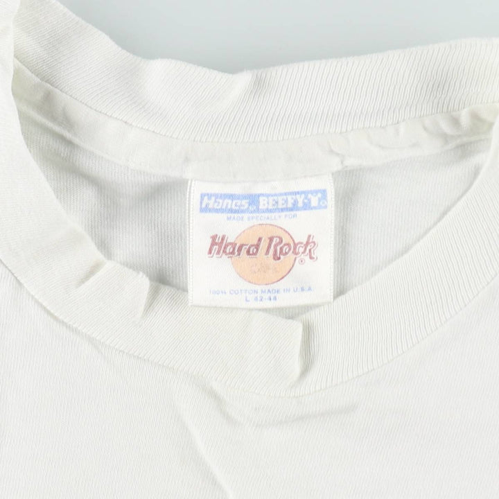 ~90'S Hanes HARD ROCK CAFE Advertising T-Shirt, Made in USA, Men's Size L (approx.), Vintage cotton white type Vintage Second Hand