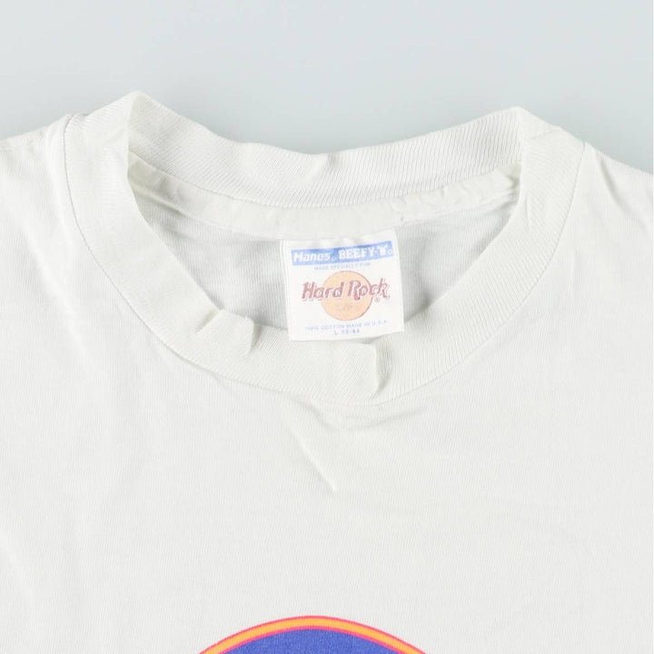 ~90'S Hanes HARD ROCK CAFE Advertising T-Shirt, Made in USA, Men's Size L (approx.), Vintage cotton white type Vintage Second Hand