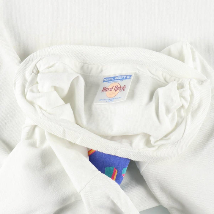 ~90'S Hanes HARD ROCK CAFE Advertising T-Shirt, Made in USA, Men's Size L (approx.), Vintage cotton white type Vintage Second Hand