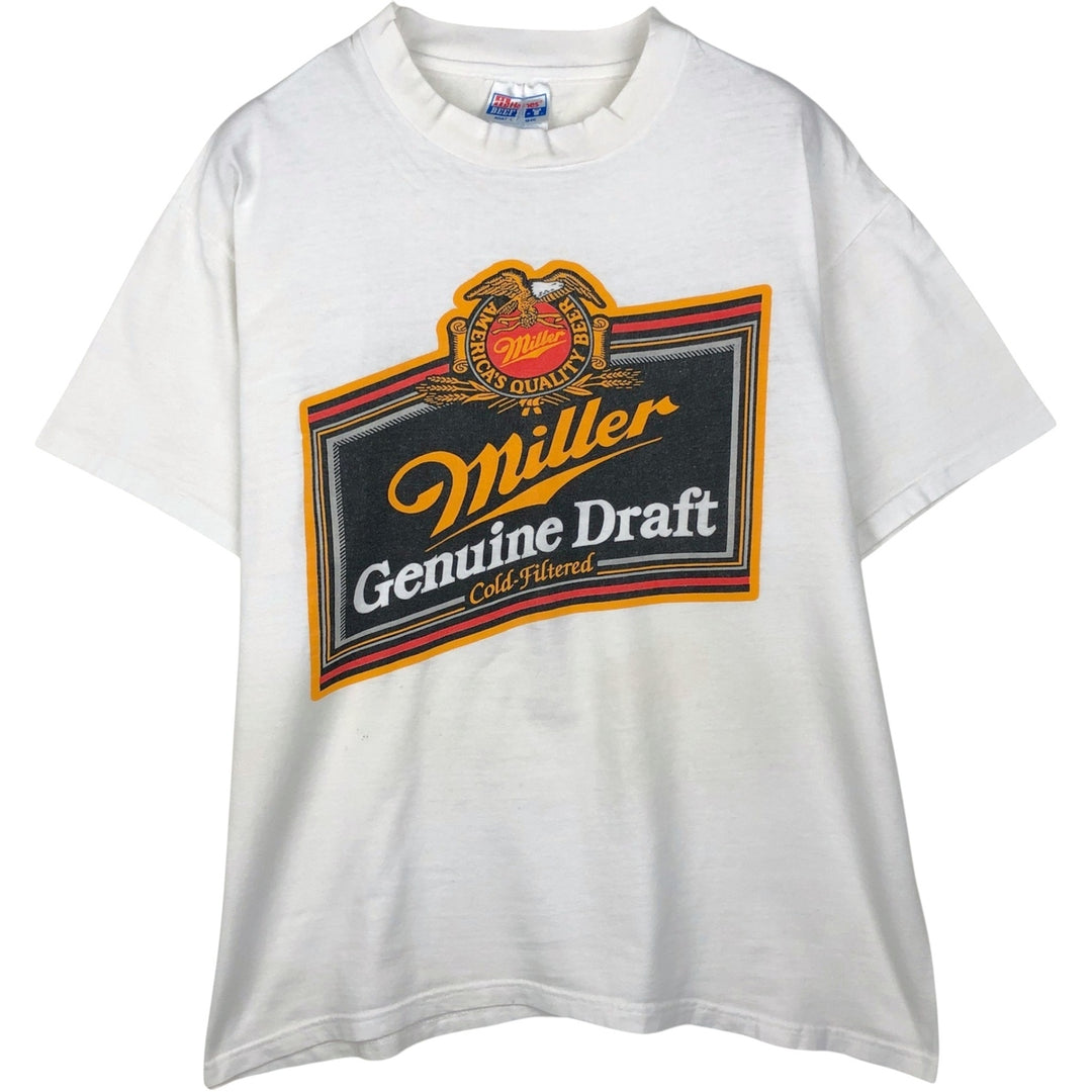 Hanes MILLER Advertising T-Shirt, Men's Size L (approx.) cotton white type Vintage Second Hand