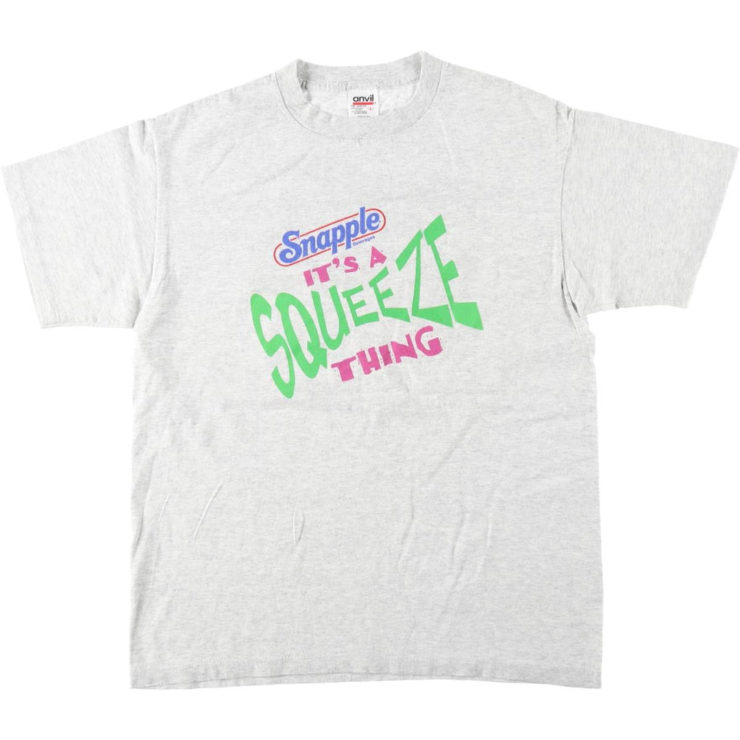 ~90'S Anvil Snapple Advertising T-Shirt, Made in USA, Men's Size L (approx.), Vintage cotton gray type Vintage Second Hand