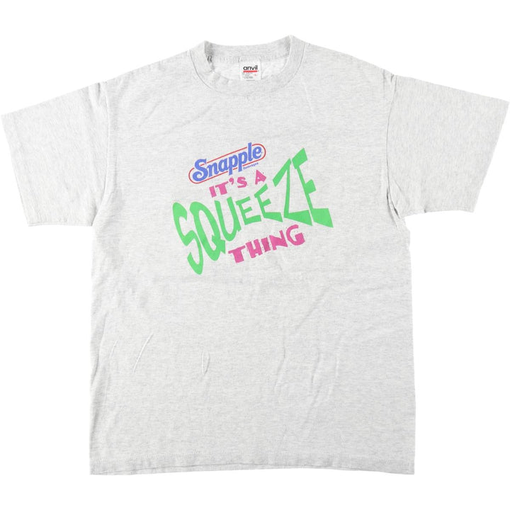~90'S Anvil Snapple Advertising T-Shirt, Made in USA, Men's Size L (approx.), Vintage cotton gray type Vintage Second Hand