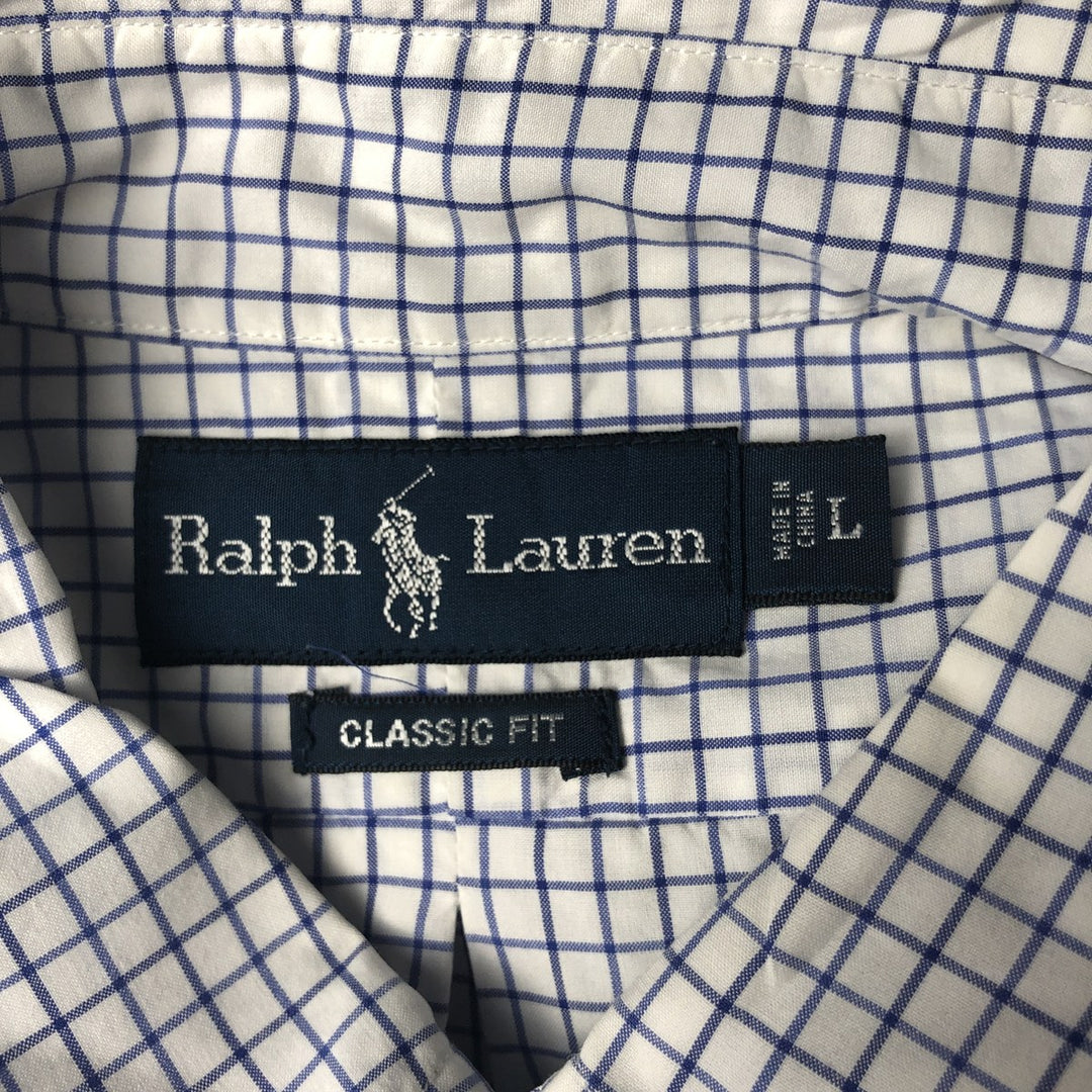 Ralph Lauren Classic Fit short sleeve button down check shirt, men's size L cotton white type Vintage Second Hand