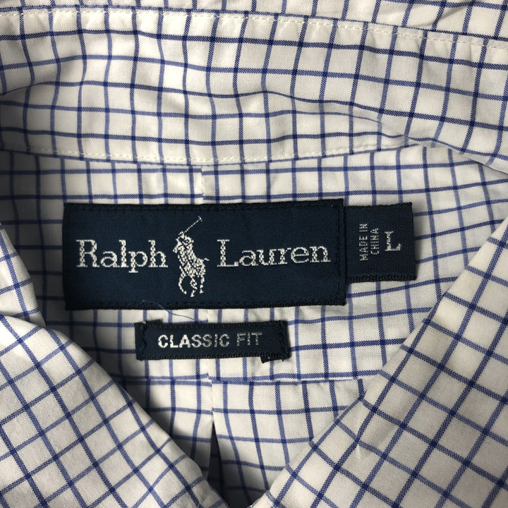 Ralph Lauren Classic Fit short sleeve button down check shirt, men's size L cotton white type Vintage Second Hand