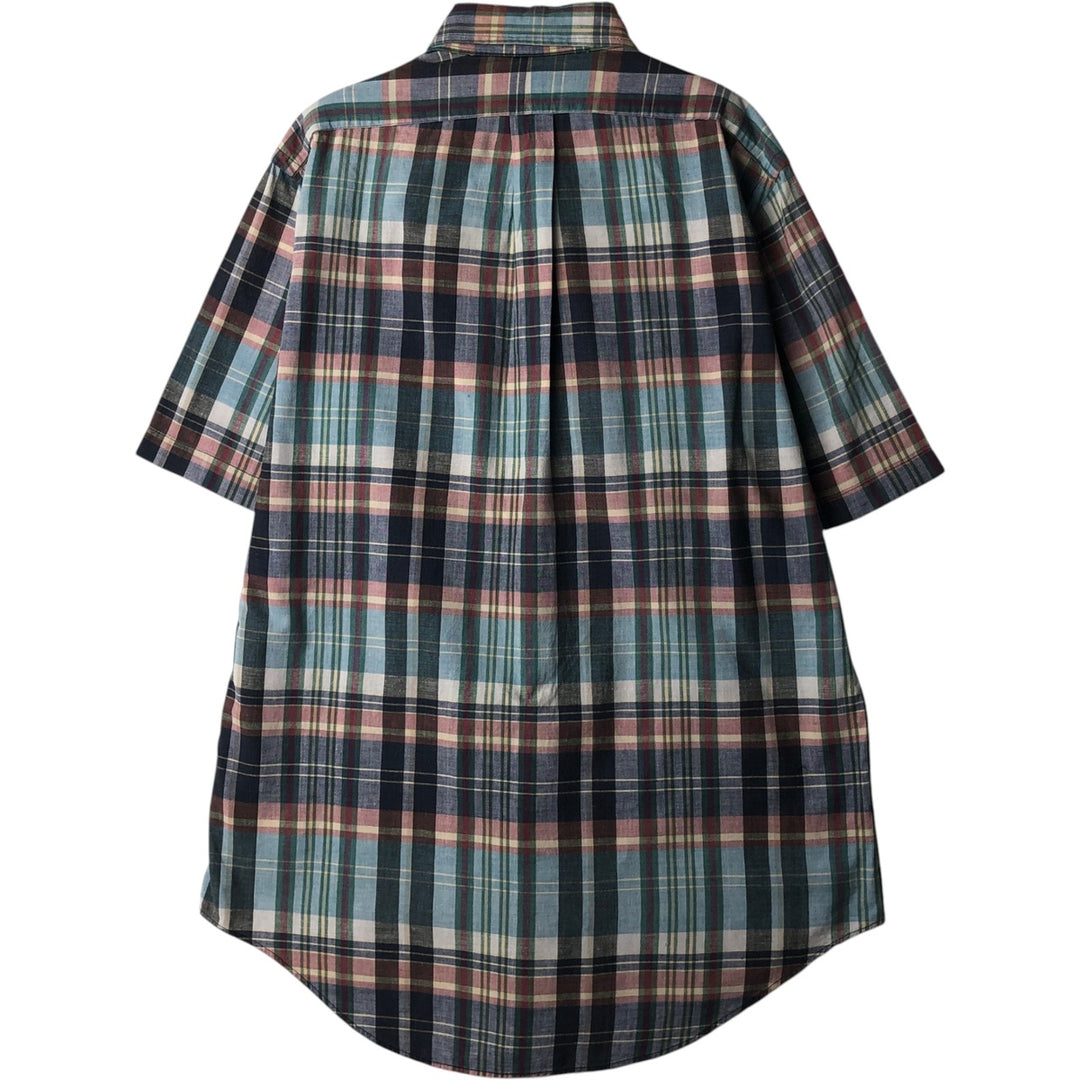 Ralph Lauren short sleeve button down check shirt, men's size M cotton navy blue type Vintage Second Hand