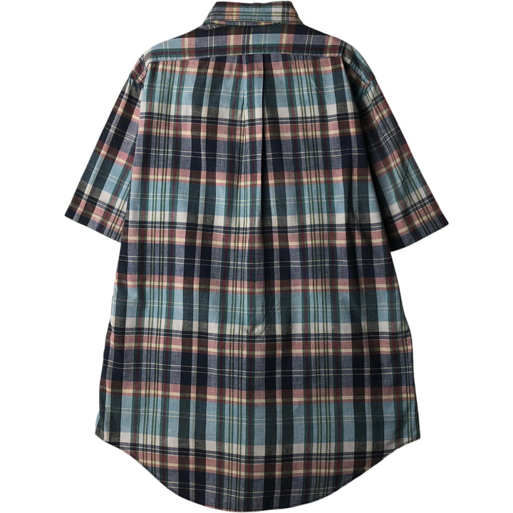Ralph Lauren short sleeve button down check shirt, men's size M cotton navy blue type Vintage Second Hand