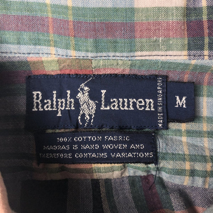 Ralph Lauren short sleeve button down check shirt, men's size M cotton navy blue type Vintage Second Hand