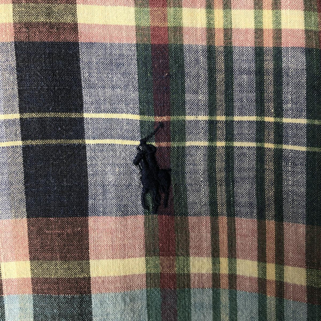 Ralph Lauren short sleeve button down check shirt, men's size M cotton navy blue type Vintage Second Hand