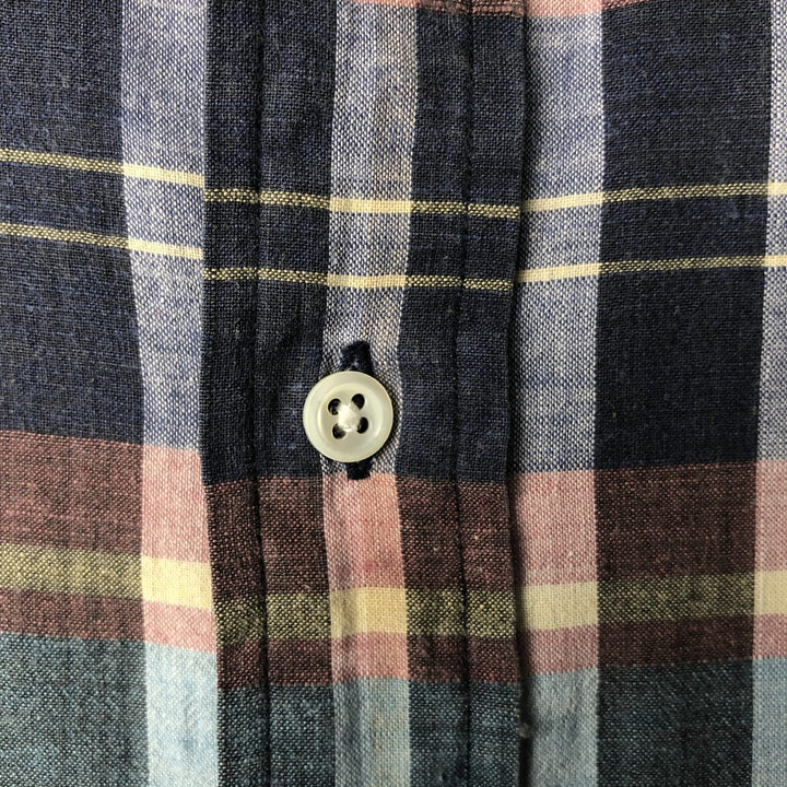Ralph Lauren short sleeve button down check shirt, men's size M cotton navy blue type Vintage Second Hand