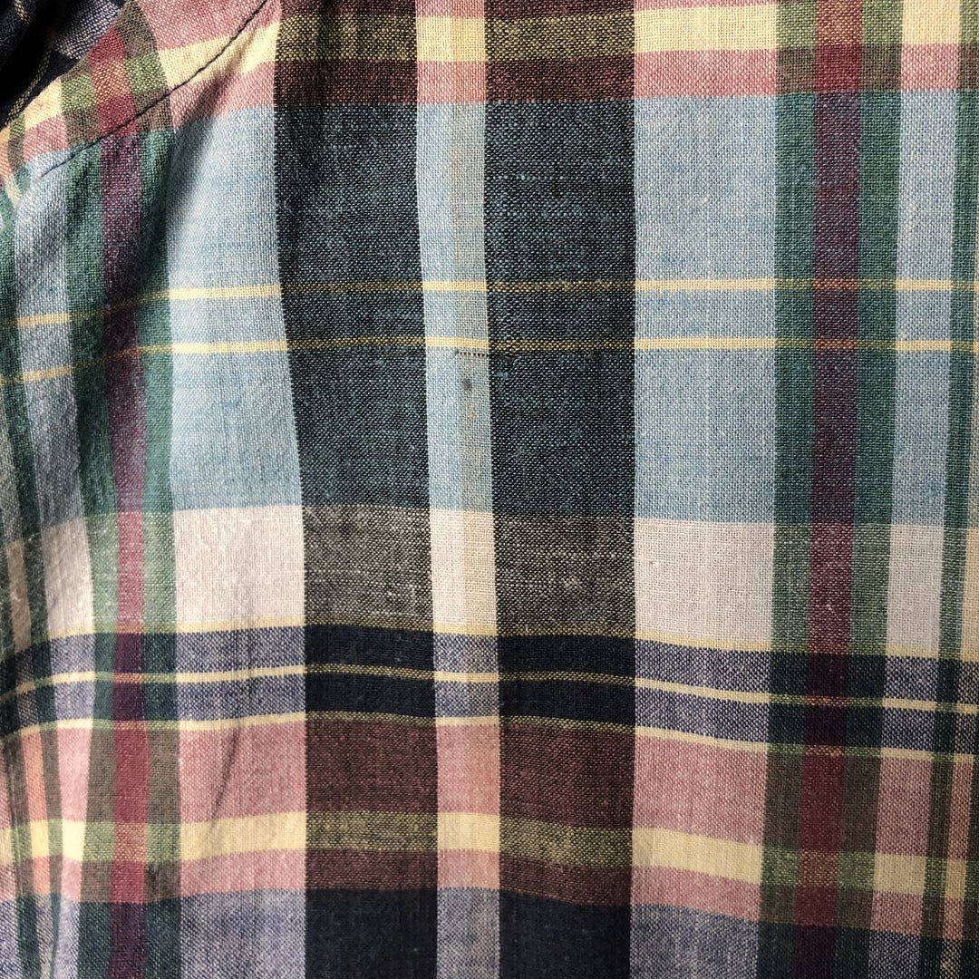 Ralph Lauren short sleeve button down check shirt, men's size M cotton navy blue type Vintage Second Hand