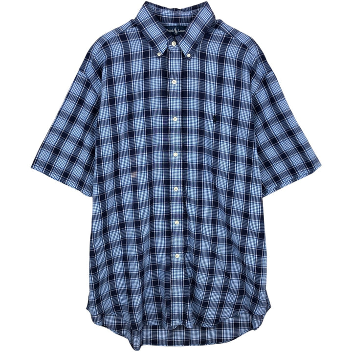 Ralph Lauren BLAKE short sleeve button down check shirt, men's size L cotton navy blue type Vintage Second Hand