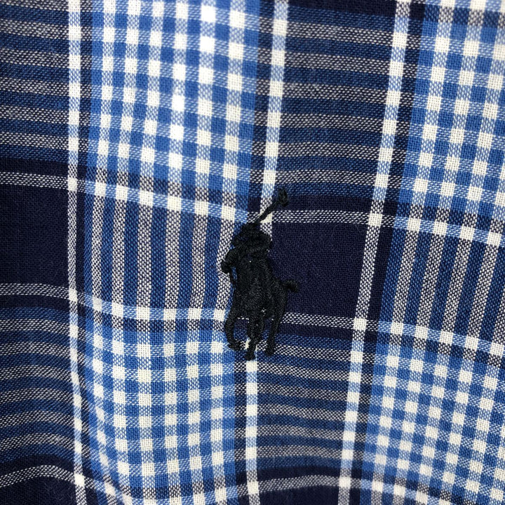 Ralph Lauren BLAKE short sleeve button down check shirt, men's size L cotton navy blue type Vintage Second Hand