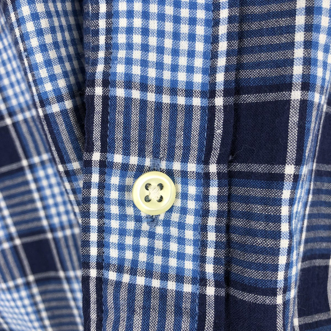 Ralph Lauren BLAKE short sleeve button down check shirt, men's size L cotton navy blue type Vintage Second Hand