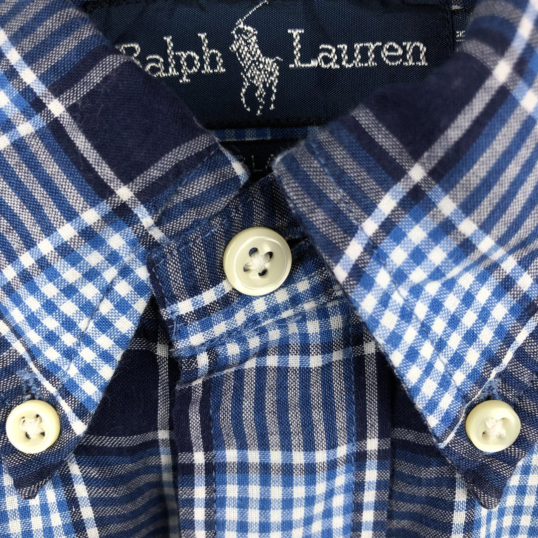 Ralph Lauren BLAKE short sleeve button down check shirt, men's size L cotton navy blue type Vintage Second Hand