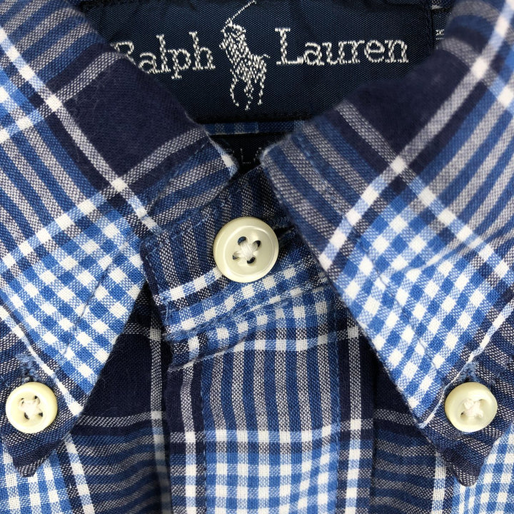 Ralph Lauren BLAKE short sleeve button down check shirt, men's size L cotton navy blue type Vintage Second Hand