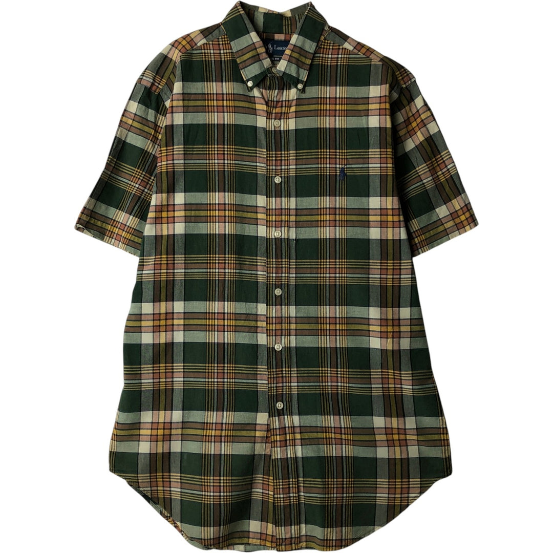 Ralph Lauren Classic Fit short sleeve button down check shirt, men's size M cotton green type Vintage Second Hand