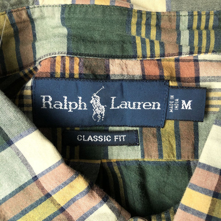 Ralph Lauren Classic Fit short sleeve button down check shirt, men's size M cotton green type Vintage Second Hand