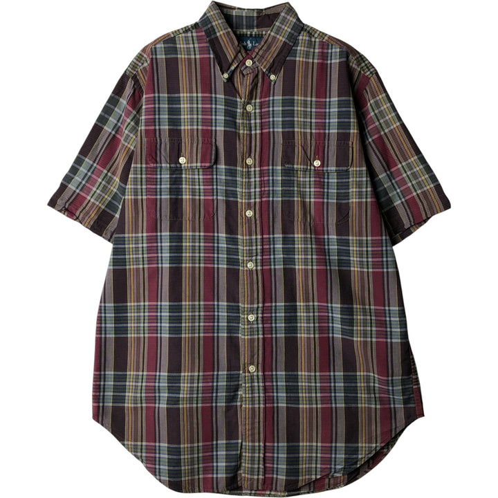 Ralph Lauren short sleeve button down check shirt, men's size M cotton Red type red-purple Vintage Second Hand