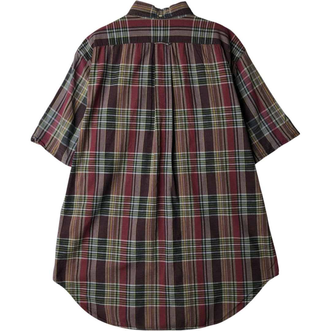 Ralph Lauren short sleeve button down check shirt, men's size M cotton Red type red-purple Vintage Second Hand