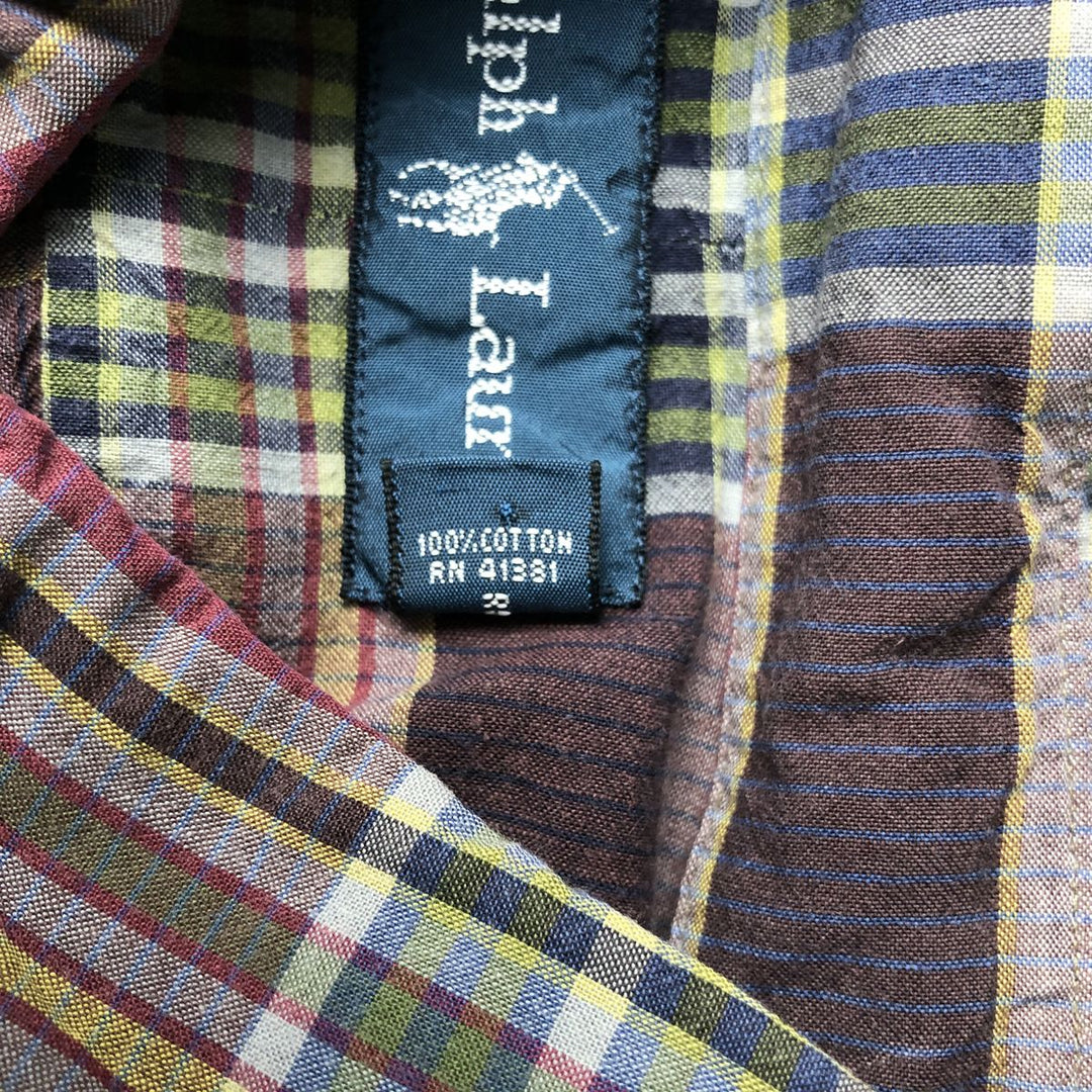 Ralph Lauren short sleeve button down check shirt, men's size M cotton Red type red-purple Vintage Second Hand