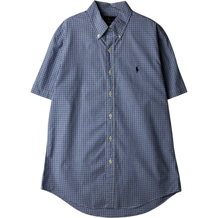 Ralph Lauren SLIM FIT gingham check short-sleeved button-down check shirt, men's size M (approx.) cotton blue type Vintage Second Hand