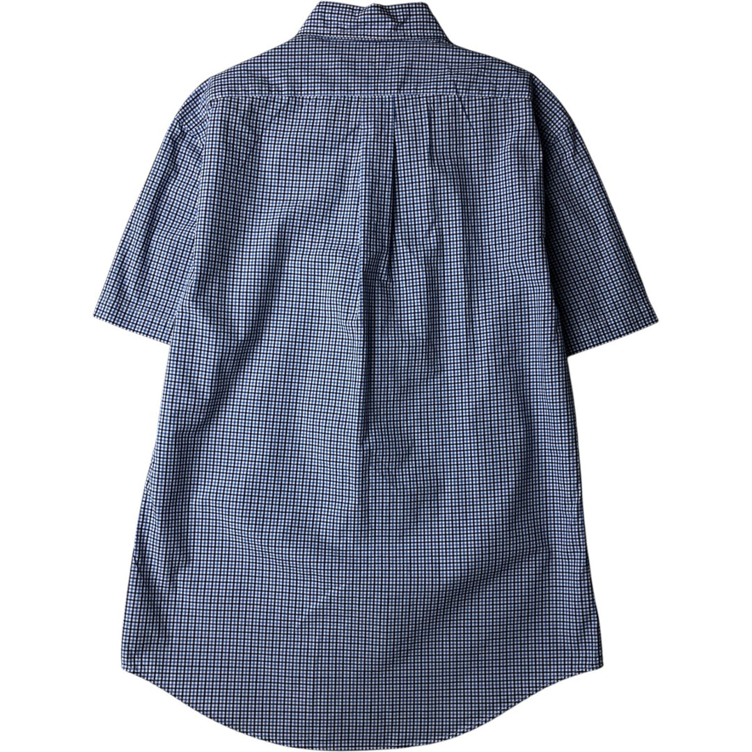 Ralph Lauren SLIM FIT gingham check short-sleeved button-down check shirt, men's size M (approx.) cotton blue type Vintage Second Hand