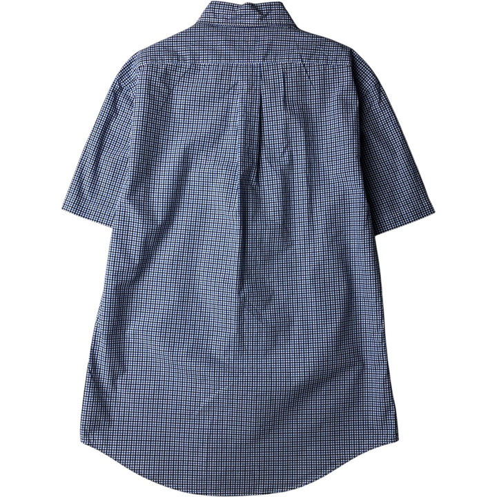 Ralph Lauren SLIM FIT gingham check short-sleeved button-down check shirt, men's size M (approx.) cotton blue type Vintage Second Hand