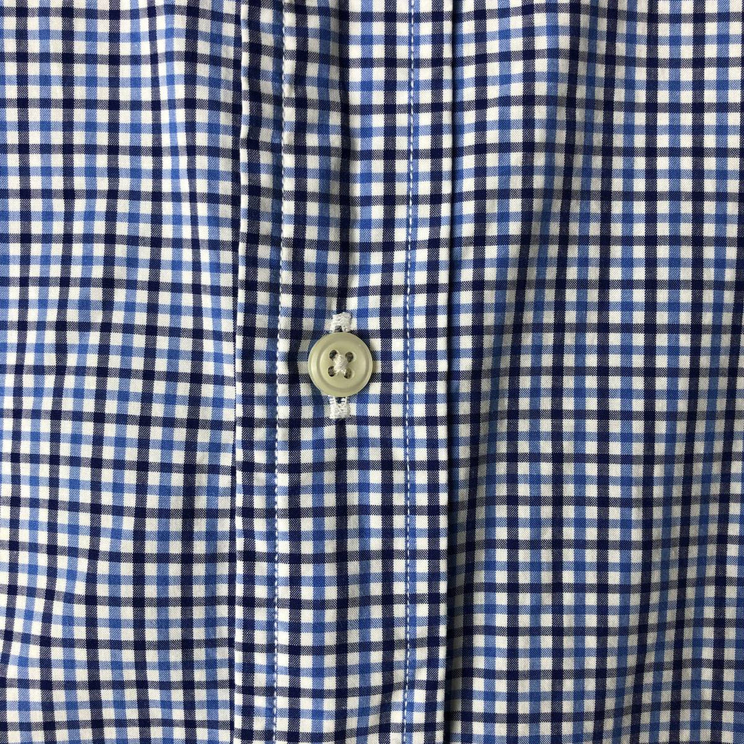 Ralph Lauren SLIM FIT gingham check short-sleeved button-down check shirt, men's size M (approx.) cotton blue type Vintage Second Hand