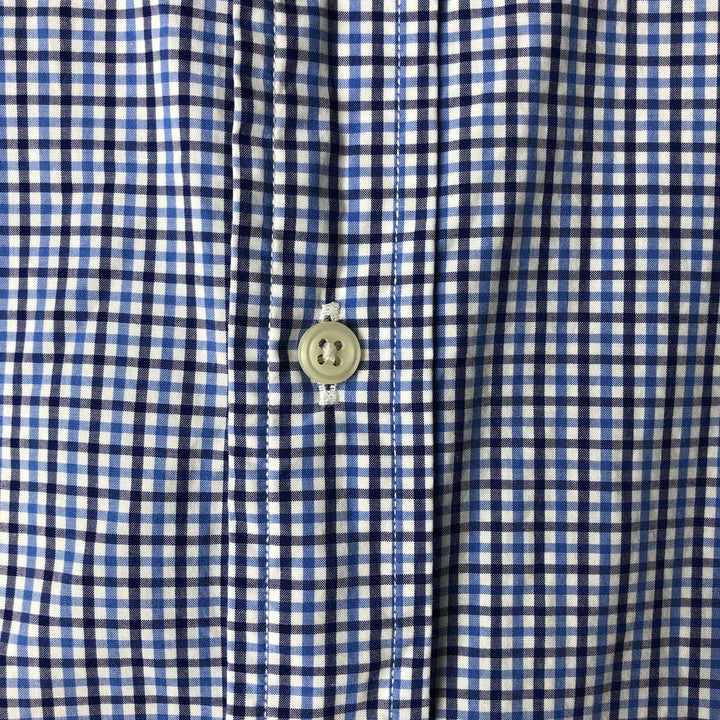 Ralph Lauren SLIM FIT gingham check short-sleeved button-down check shirt, men's size M (approx.) cotton blue type Vintage Second Hand