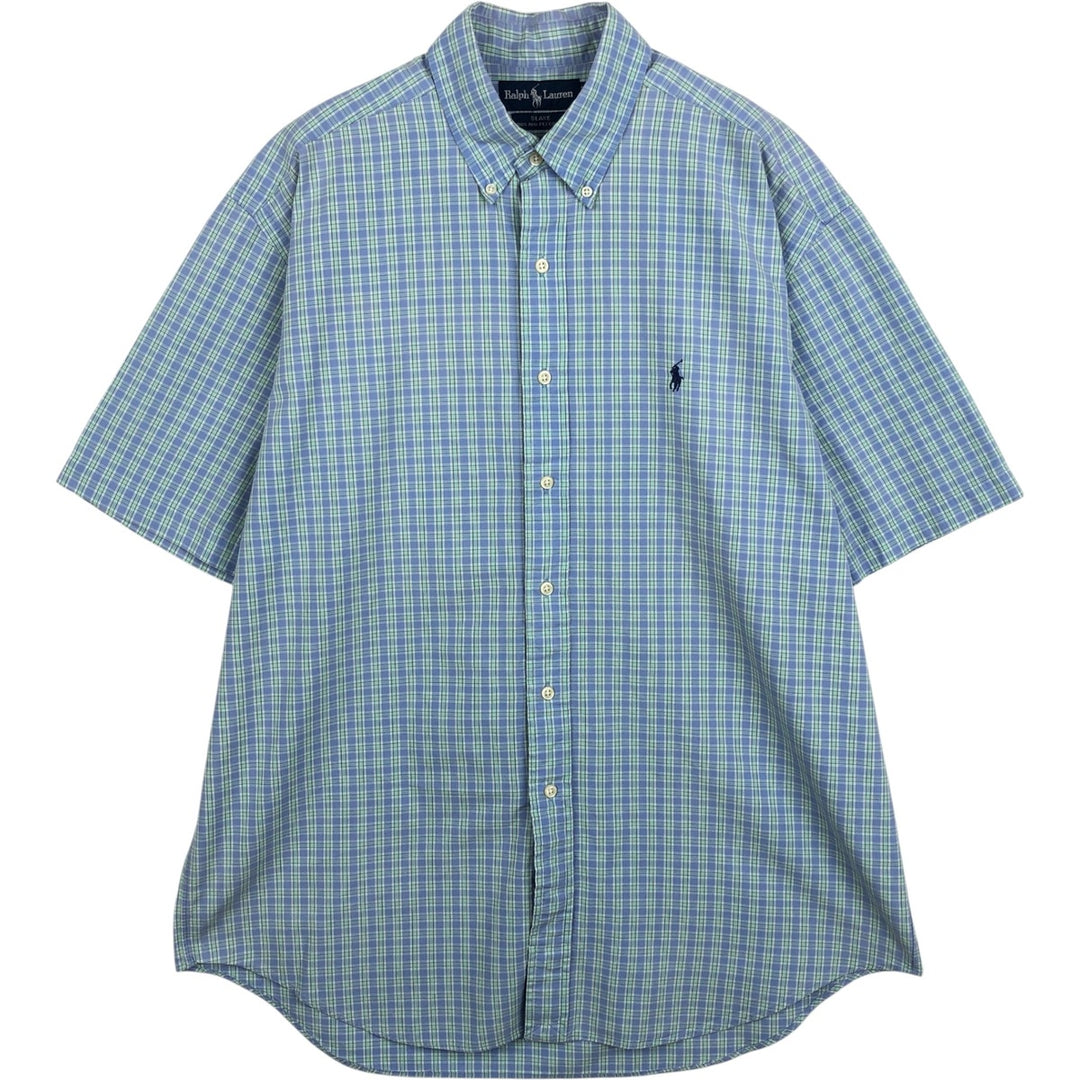Ralph Lauren BLAKE short sleeve button down check shirt, men's size L cotton blue type Vintage Second Hand