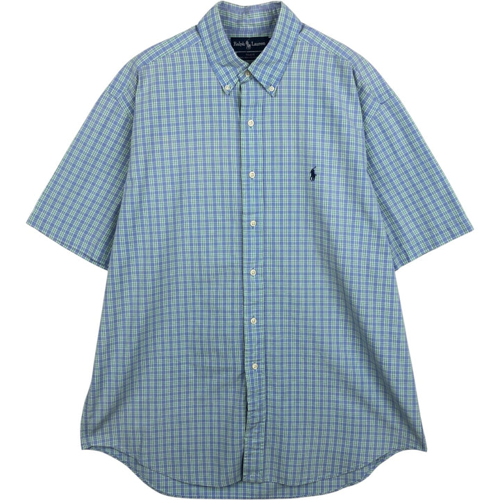Ralph Lauren BLAKE short sleeve button down check shirt, men's size L cotton blue type Vintage Second Hand