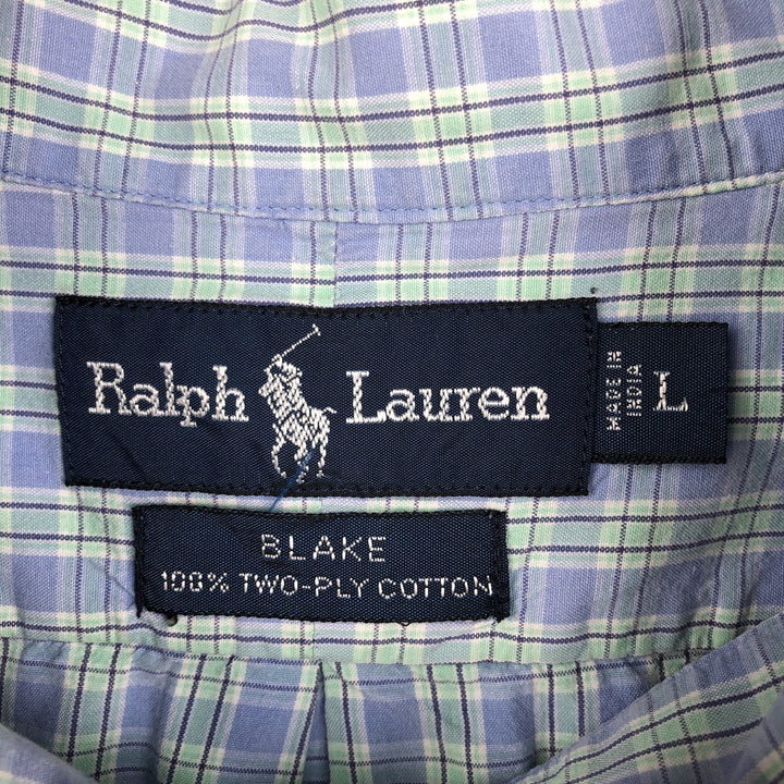 Ralph Lauren BLAKE short sleeve button down check shirt, men's size L cotton blue type Vintage Second Hand