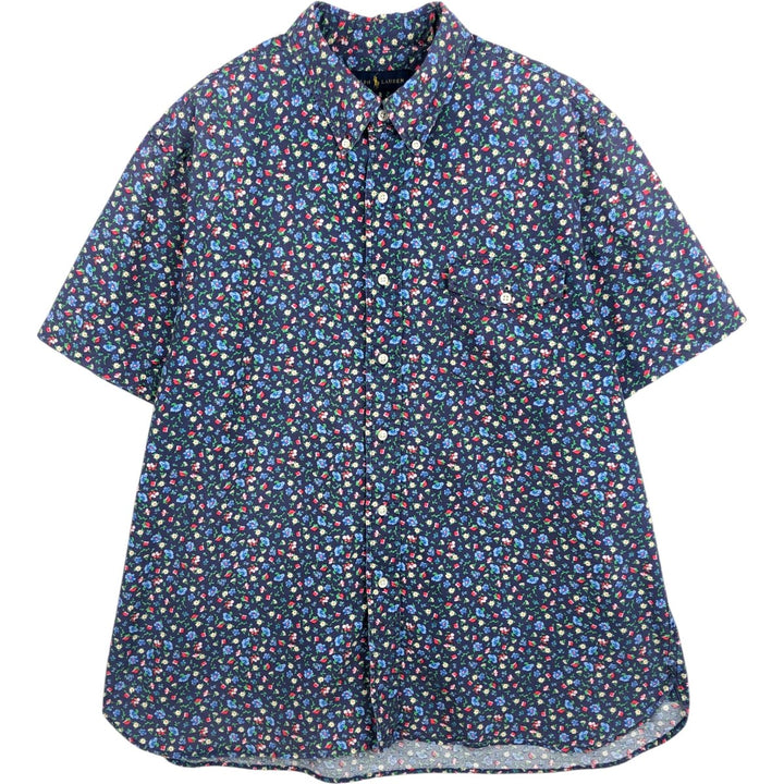 Ralph Lauren RALPH LAUREN all-over floral print short-sleeved button-down shirt, men's size XL (approx.) cotton navy blue type Vintage Second Hand
