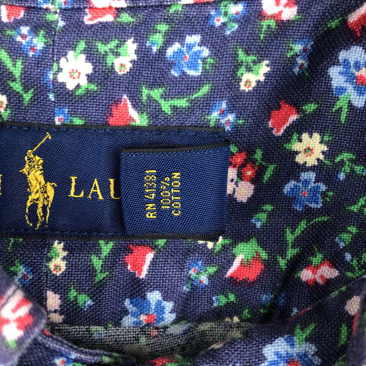 Ralph Lauren RALPH LAUREN all-over floral print short-sleeved button-down shirt, men's size XL (approx.) cotton navy blue type Vintage Second Hand