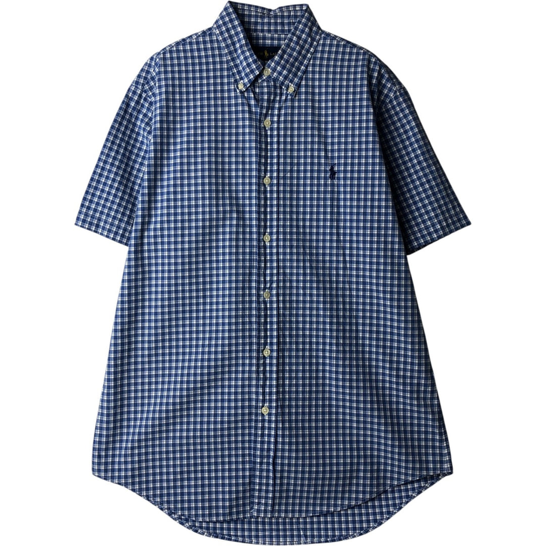 Ralph Lauren short sleeve button down check shirt, men's size M cotton blue type Vintage Second Hand