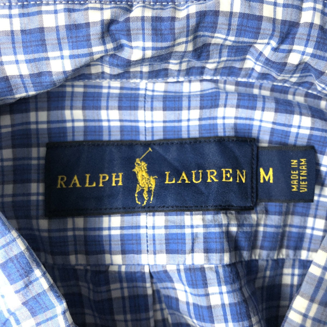 Ralph Lauren short sleeve button down check shirt, men's size M cotton blue type Vintage Second Hand