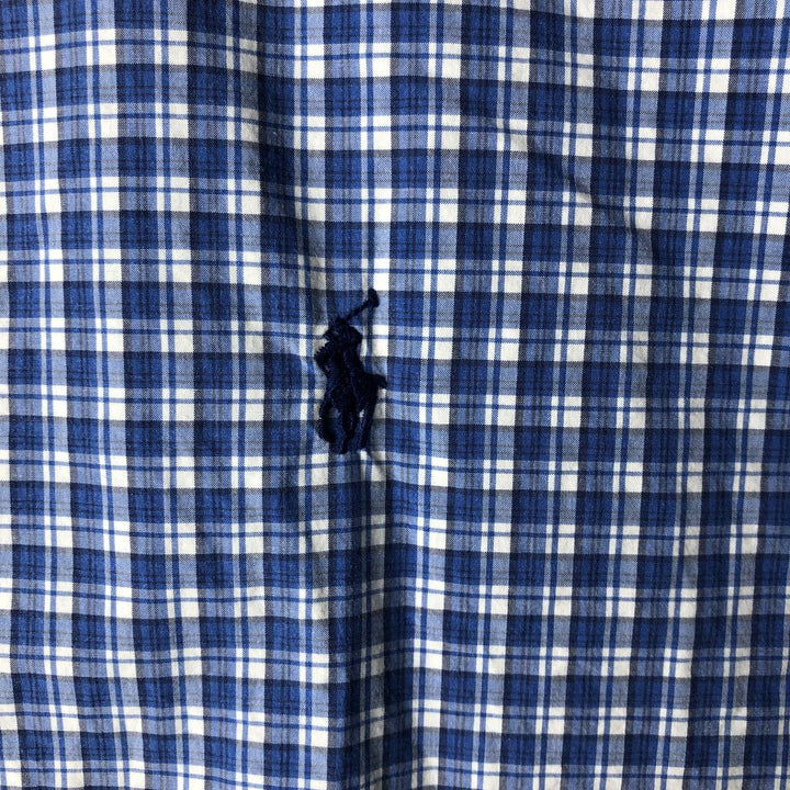 Ralph Lauren short sleeve button down check shirt, men's size M cotton blue type Vintage Second Hand