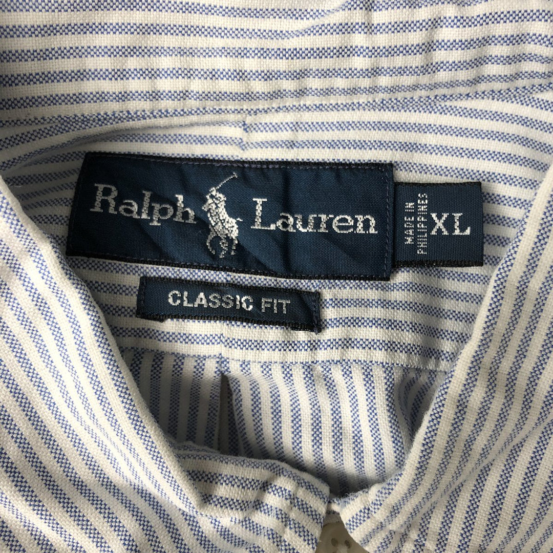 Ralph Lauren Classic Fit Short Sleeve Button Down Striped Shirt Men's XL cotton white type Vintage Second Hand