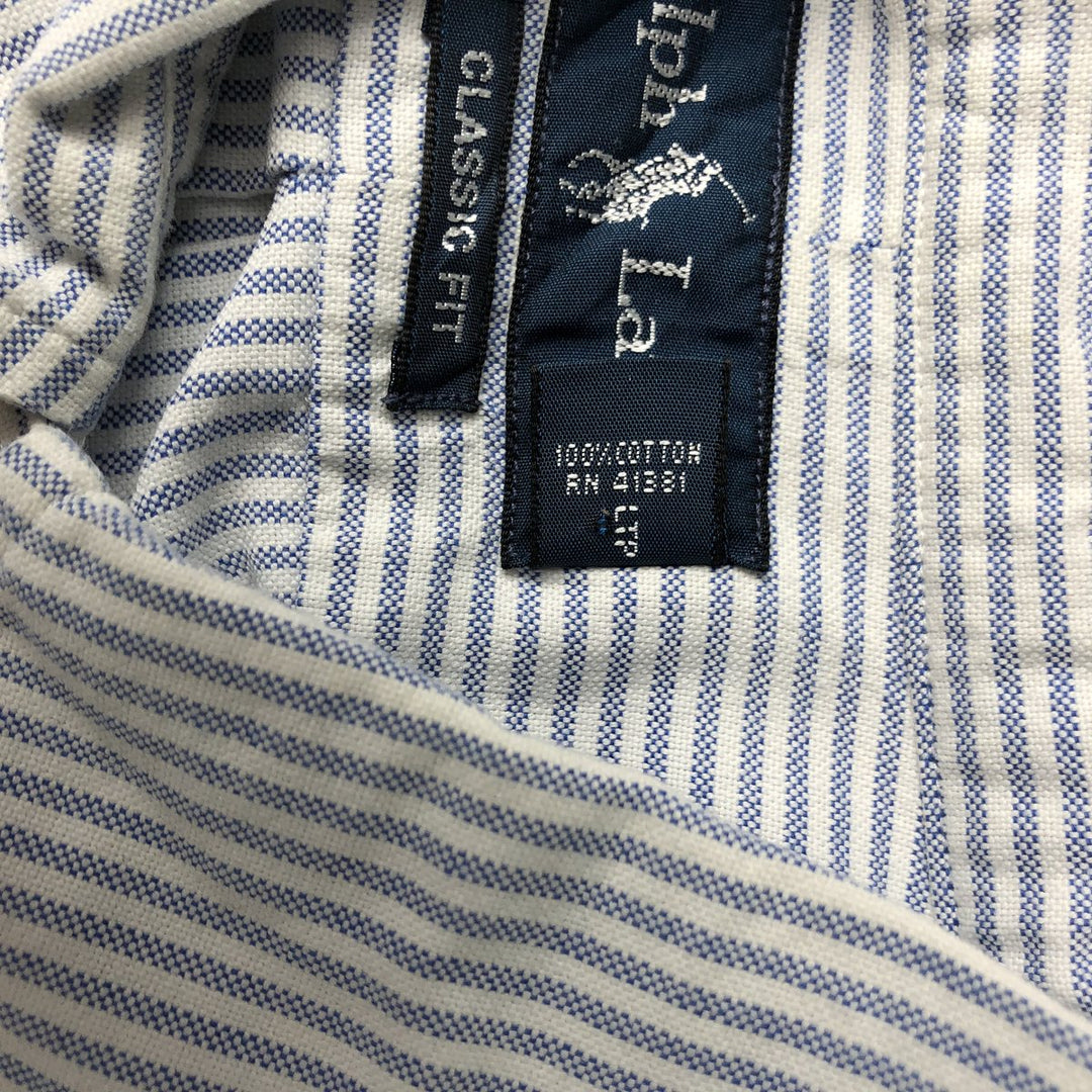 Ralph Lauren Classic Fit Short Sleeve Button Down Striped Shirt Men's XL cotton white type Vintage Second Hand