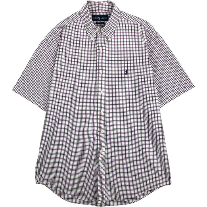 Ralph Lauren Classic Fit Short Sleeve Button Down Check Shirt Men's Size L cotton purple type Vintage Second Hand