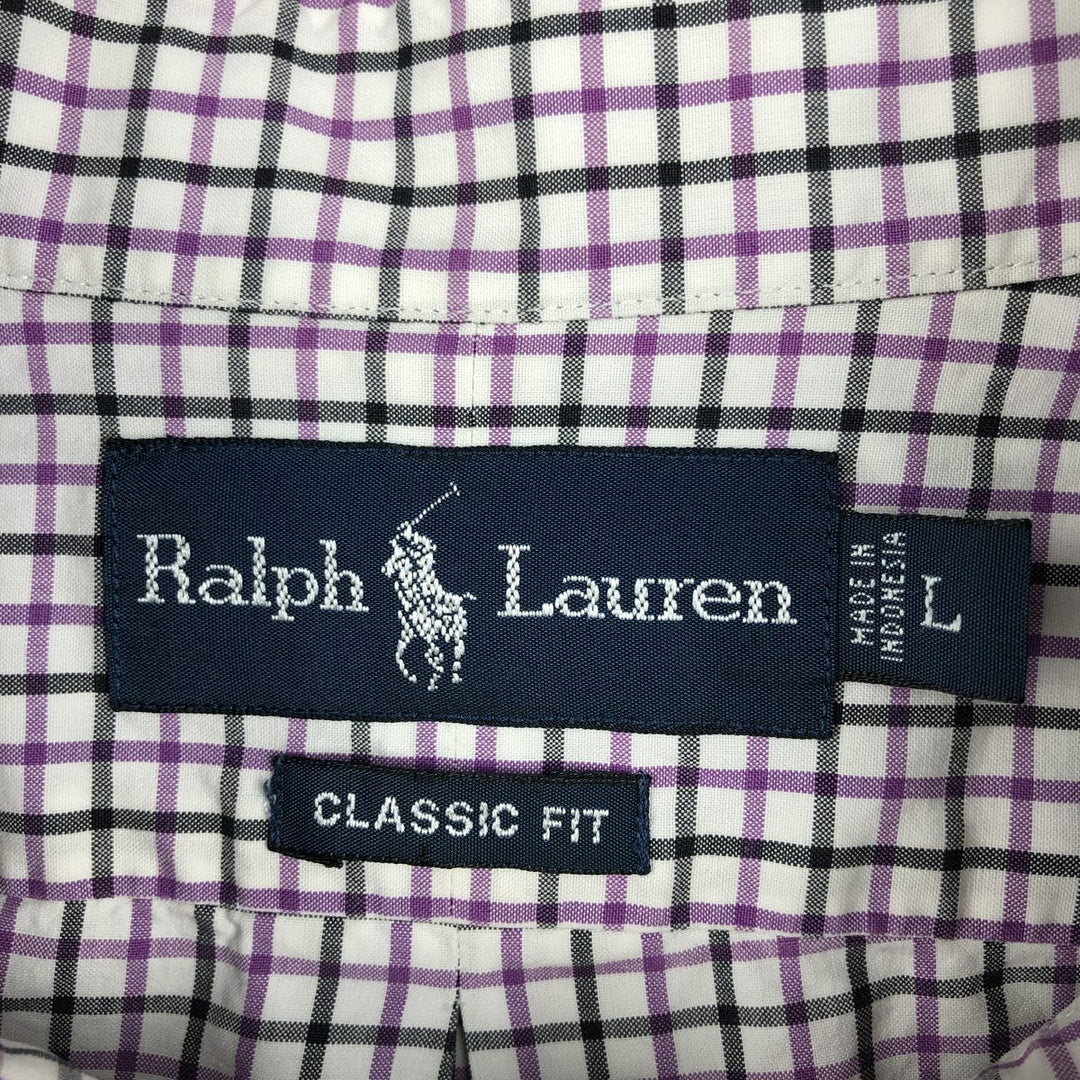 Ralph Lauren Classic Fit Short Sleeve Button Down Check Shirt Men's Size L cotton purple type Vintage Second Hand