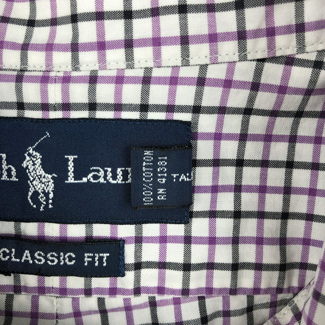 Ralph Lauren Classic Fit Short Sleeve Button Down Check Shirt Men's Size L cotton purple type Vintage Second Hand